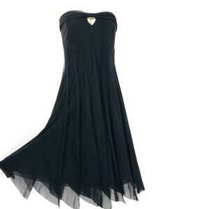 Elana Kattan Nylon Black Strapless Mesh Dress Sz S Sheer Panels Fairy WhimsyGoth